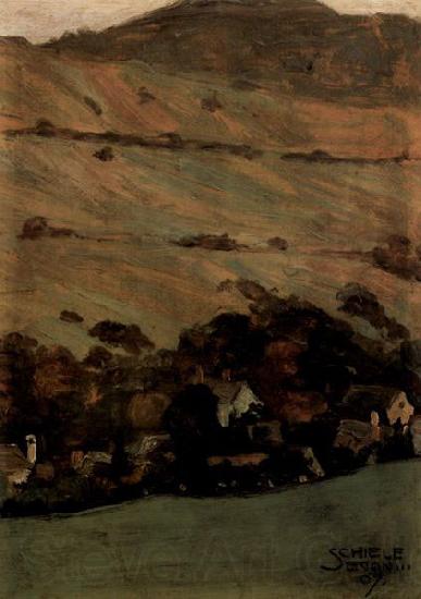 Egon Schiele Hauser vor Berghang Spain oil painting art